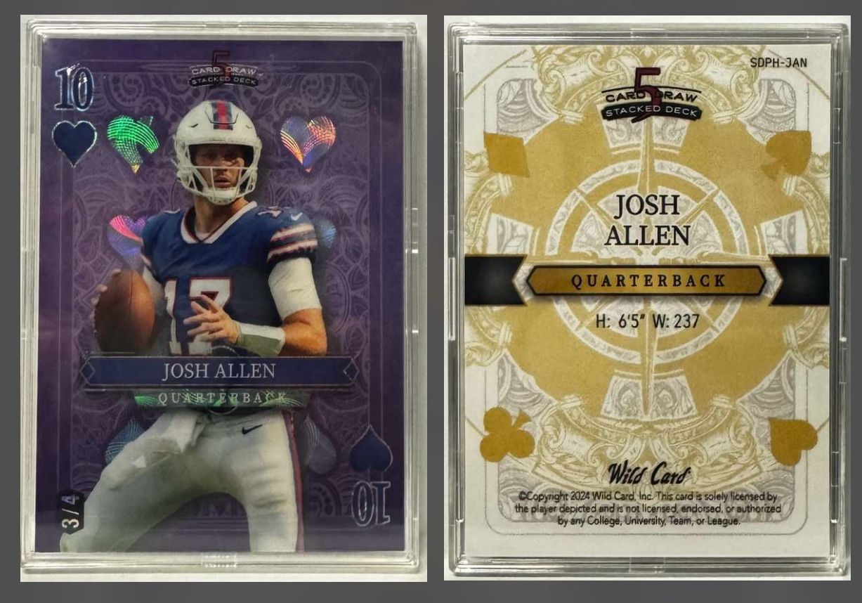 2024 Wild Card 5 Card Draw Stacked Deck - Josh Allen - Purple Ten of Hearts