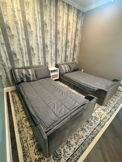 Set of 2 Gray Twin Bed set