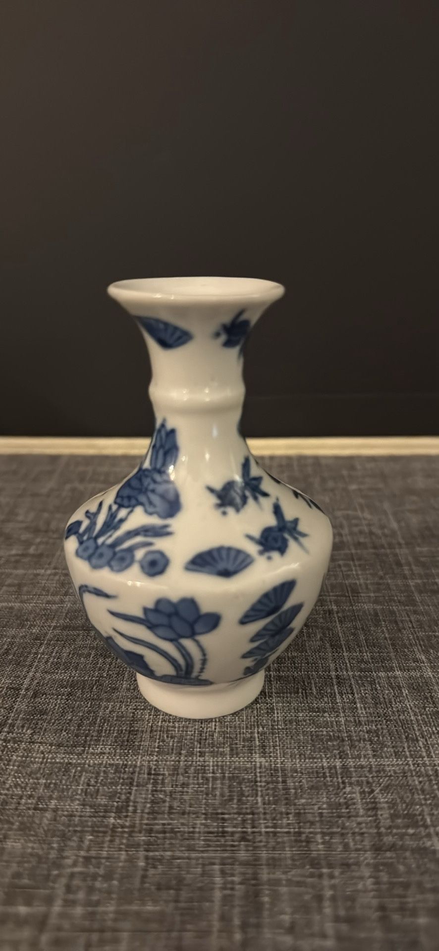 Blue and White Chinoiserie Willow Pattern Miniature Bud Vase