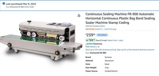 Continuous Band Sealer with Food safe bags