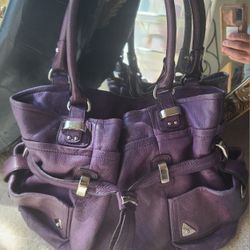 B. Makowsky Leather Handbag Grape Purple Silver Hardware Zippers 