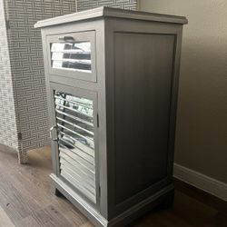 1-door 1-drawer Mirrored Silver Cabinet  