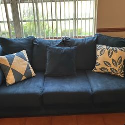Blue Sofa And Loveseat  W/ Pillows- With Removable Washable Covers- Very Good Condition 
