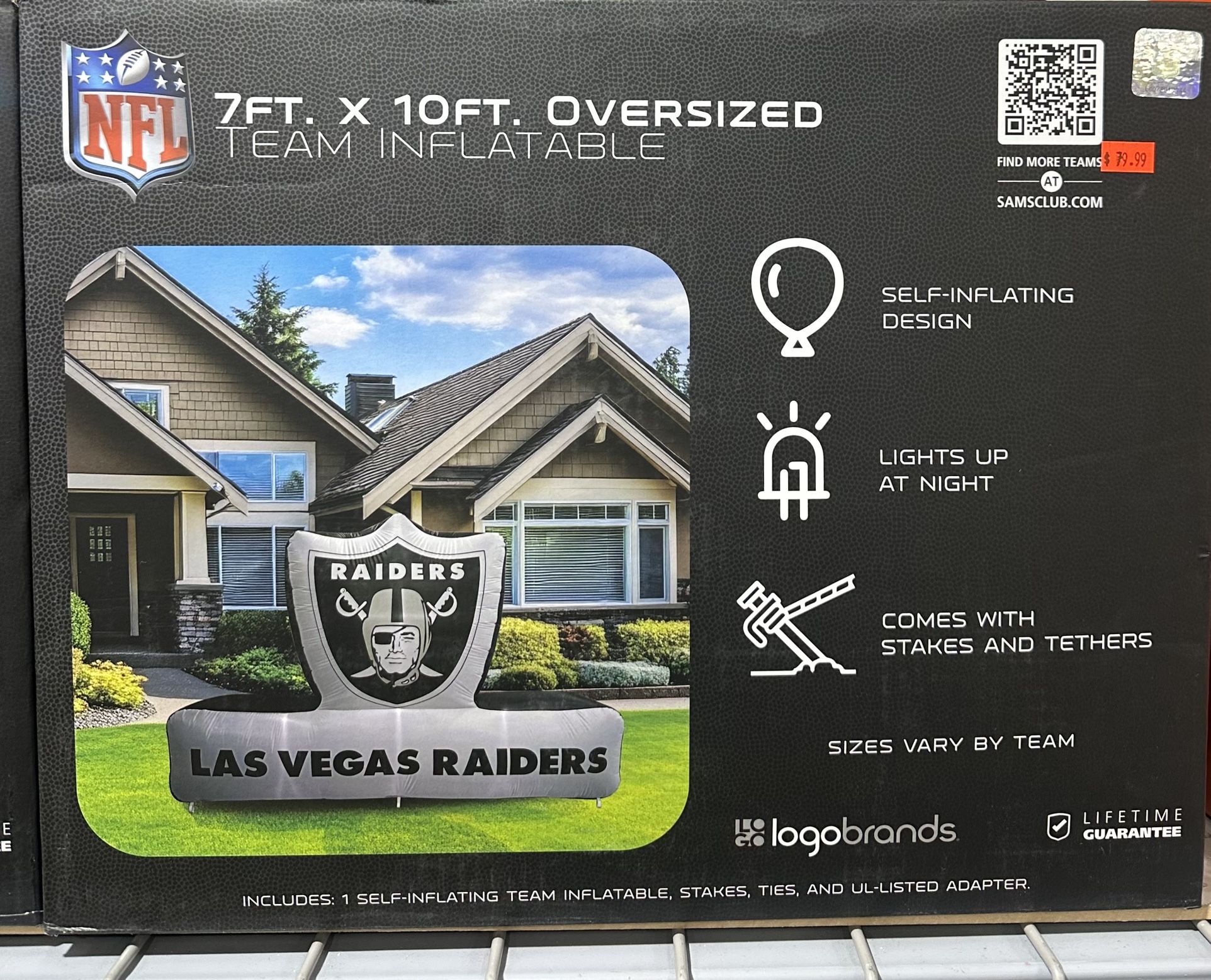 Logo Brands Las Vegas Raiders Pre-Lit 7’x10’ Team Inflatable