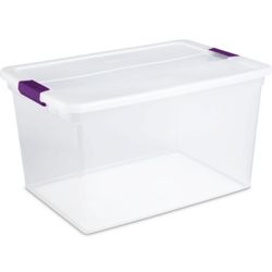 Sterilite 66 Qt Clear View Latch Storage Box Stackable Bin with Latching Lid, Plastic Container to Organize Clothes in Closet, Clear Base, Lid,