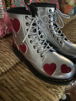 DR. MARTENS SILVER WITH RED HEART ❤️ 