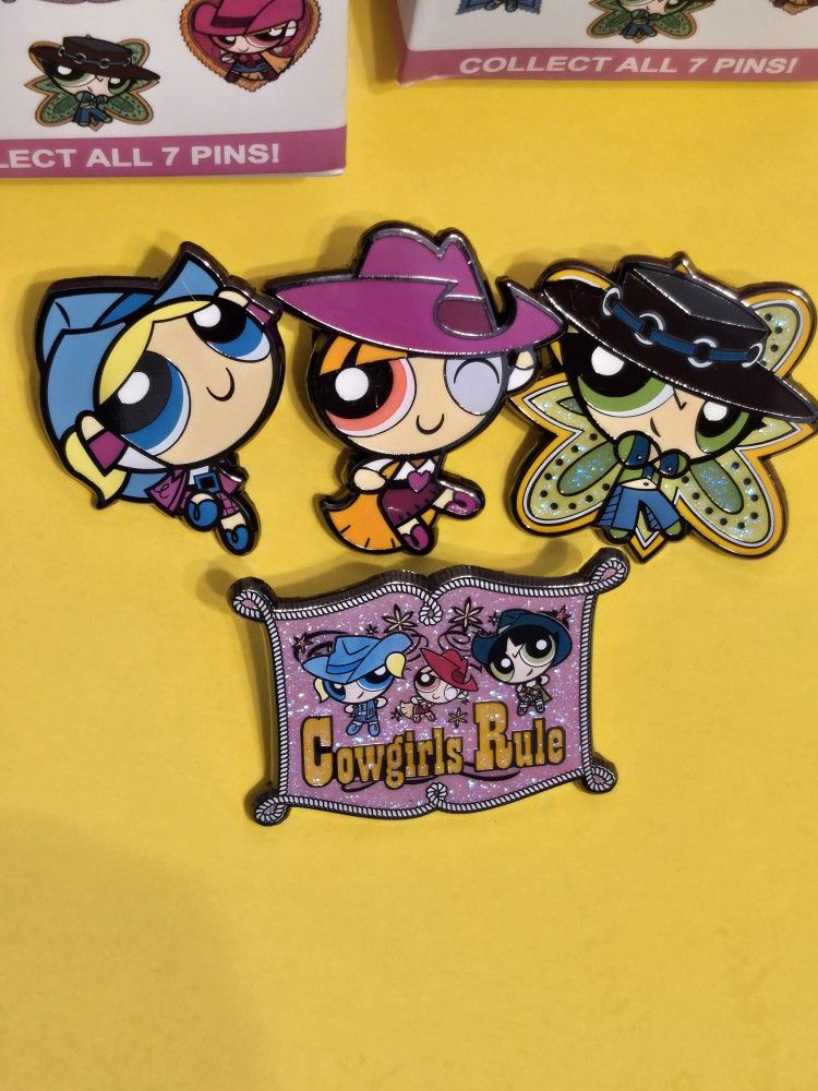 Cartoon Network Powerpuff Girls Character Cowgirls Inspired Metal Pin Combo Set