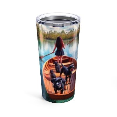 🐾 20oz Insulated Tumbler – Woman Rowing Canoe with Dogs Lake Scene ☕