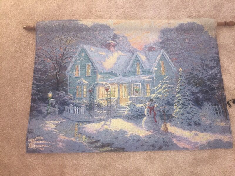 Thomas kincade double sided reversible fibre optic lighted wall hanging tapestry