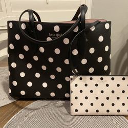 Large Kate Spade Polka Dot Tote Bag With Wristlet