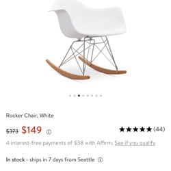 Mid Century, Modern White Rocker Chair