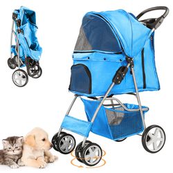 Pet Stroller For Small Dogs And CatsQuick-Folding Portable Travel Cat Dog Stroller With Storage Basket And Cup Holder, 4 Wheels, Black