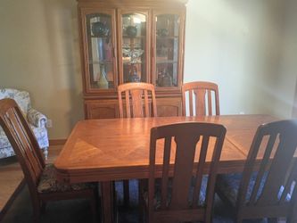 Diamond Parquet Wood Dining Set and Matching China Cabinet