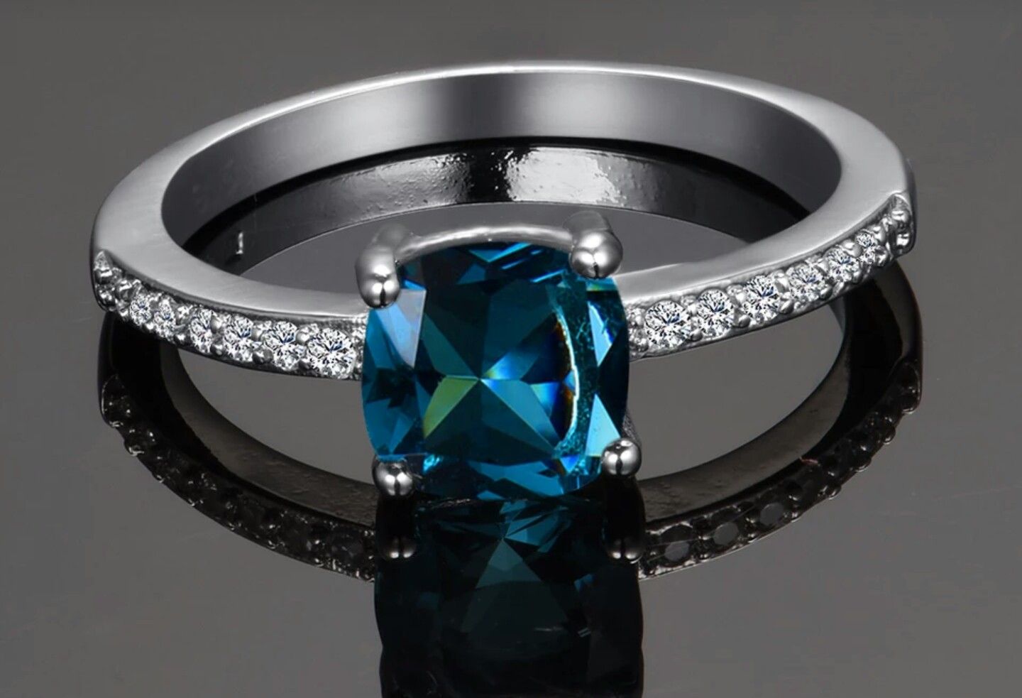 Peacock Blue Aquamarine Stamped 925 Sterling Silver Ring