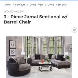 3 Piece Jamal Sectional W/Barrel Chair