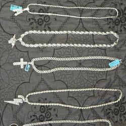 SOLID SILVER CHAINS AND REAL MOISSANITE MONACO, ROPE, CUBAN CURB AND PENDANTS