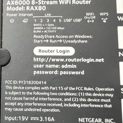 Netgear Nighthawk AX8 8-Stream AX6000 Wi-Fi 6 Router - RAX80-100NAS - Black