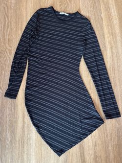 Alexander Wang Black Striped Long Sleeve Asymmetric Dress