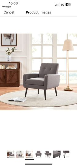 Gray Armchair for Reading | Wood | Mid-Century, Vintage | Living Room, Bedroom, Home Office, Study | Button Tufted Back