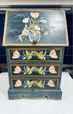 Vintage hand made & hand painted chest of drawers with antique gold trim