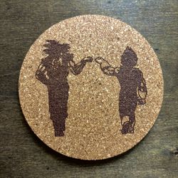 Dragon Ball Z Goku Vegeta Fist Bump Laser Engraved Cork Coaster