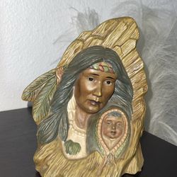 Early 2000s Ceramic Squaw With Child 7 in Tall 6 in Wide 