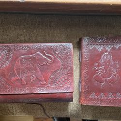 Set of 2 New from India Elephant Embossed Leather Art Journal Lokta