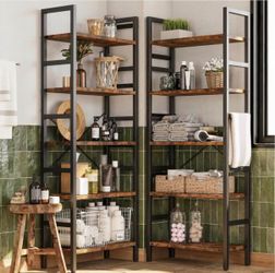 70x70”  5 Tier Book Shelf, Large Wooden Bookcase with 17 Open Display Shelf, Modern Tree Bookshelf Metal Frame Tall Book Case Furniture , Rustic Brown