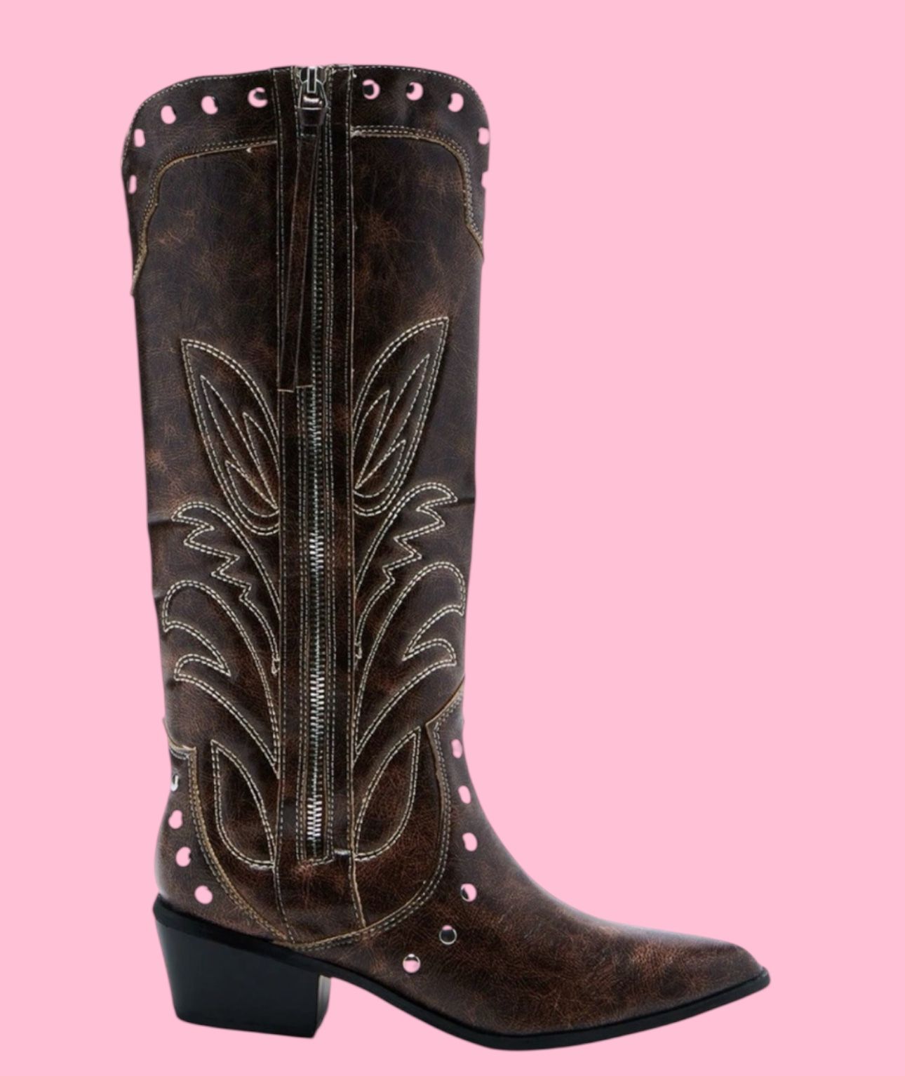 Parton Studded Cowboy Boots - Brown - SIZE 11