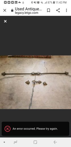 Antique Curtain Rod & Finials Scroll Cast Metal Painted & Extra Set