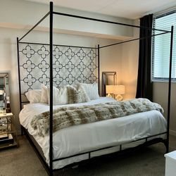 Modern Black Metal King Canopy Bed Frame