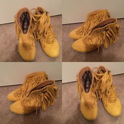 Mustard fringe boots