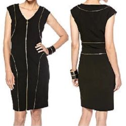 Calvin Klein CD3X1C77 Black/ Gold Zipper Detail Stretch Sheath Dress Size 2