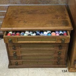 Vintage J&P Coats Oak 6 Drawer Spool Thread Cabinet