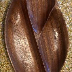 Vintage House of Monkey Pod Hawaii’s Finest Divided Leaf Shaped Snack Server MCM