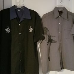 $20 Two Men's Sz M Lounge/Bowling Shirts Never Worn L28/W22.5. Grey One Dry Clean Only Quip