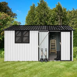 Metal garden sheds 10ftx12ft outdoor storage sheds white+black with window