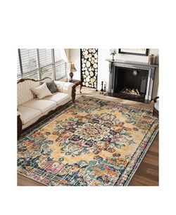 New 5x7 Boho Area Rug for Living Room, Washable Vintage Area Rugs