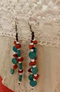 Real Turquoise & Coral earrings/Handmade accessories