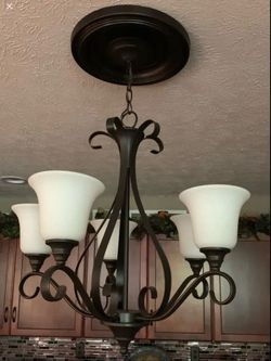 Hampton Bay 5-Light Oil-Rubbed Bronze Chandelier with Frosted White Glass