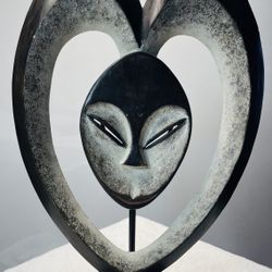 Vintage Heart-Shaped African Mask: Gabon Kwele (Ekuk) Style - Ritual Art