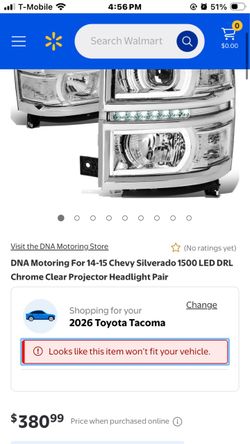 DNA Motoring For 14-15 Chevy Silverado 1500 LED DRL Chrome Clear Projector Headlight Pair