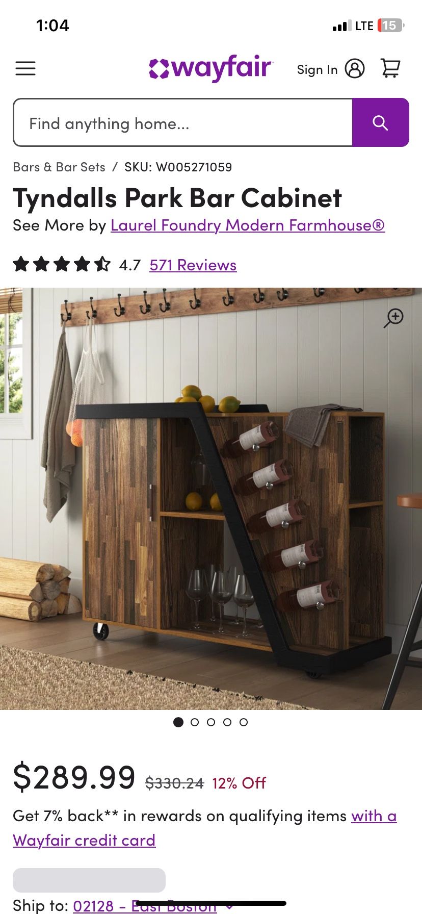 Bar Cabinet (w/wheels)