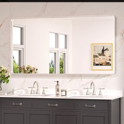 28 x 48-inch brass bathroom mirrors, large scalloped gold mirrors, rounded notched-edge design with a 1-inch rust-resistant stainless steel frame,