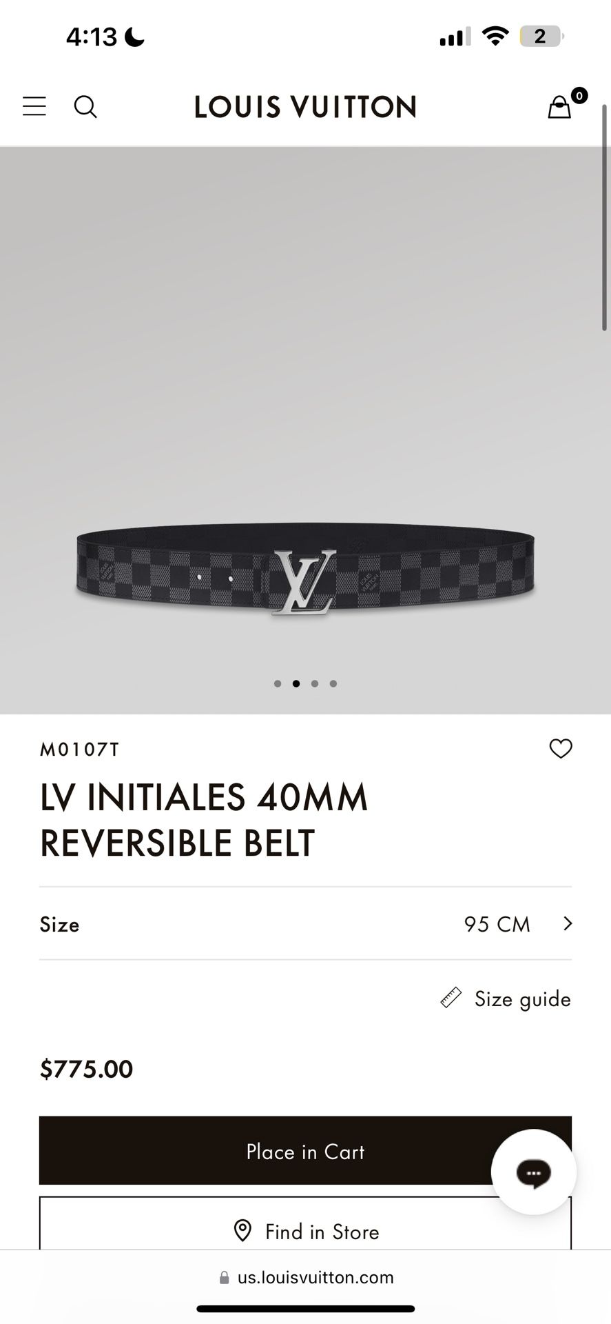 LV initials 40mm Reversible Belt