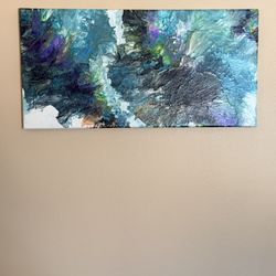 Large Hand-Painted Abstract Canvas | Modern Blue, Teal & Purple Wall Art