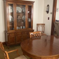 Thomasville Dining Set 6 Chairs 2 Ext And China Cabinet