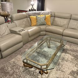 Light Grey Leather sectional With 2 Recliners