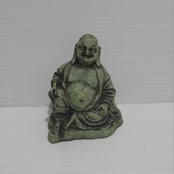 Vintage Crushed Malachite Buddha Figurine Green 4" Tall