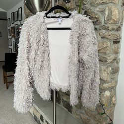 Xhilaration Jacket Faux Fur Yarn Feathers Open Front LIGHT PINK, Women's